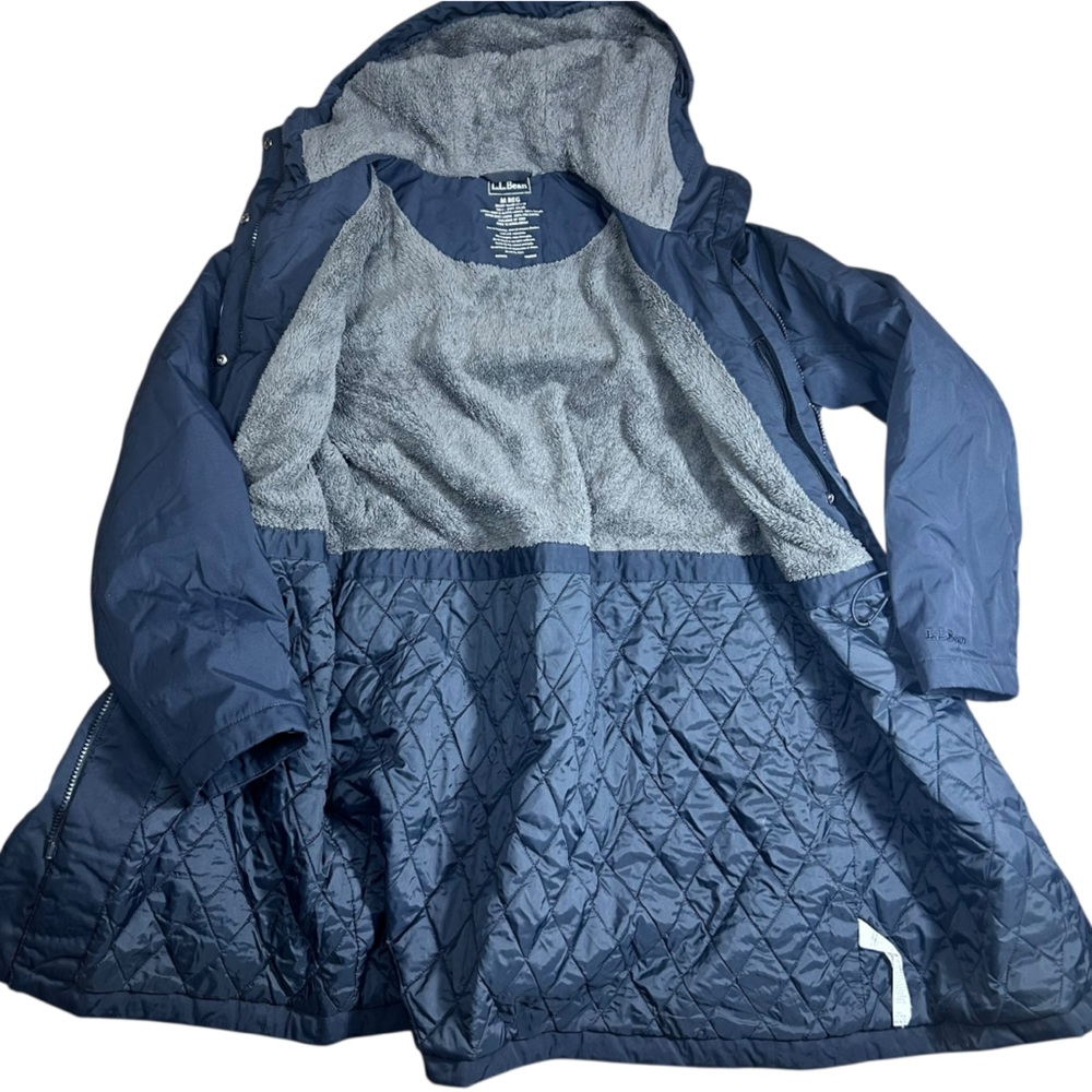 L.L Bean Winter Warmer Coat M Navy Flannel Quilted Hood Water Resistant - Picture 7 of 16